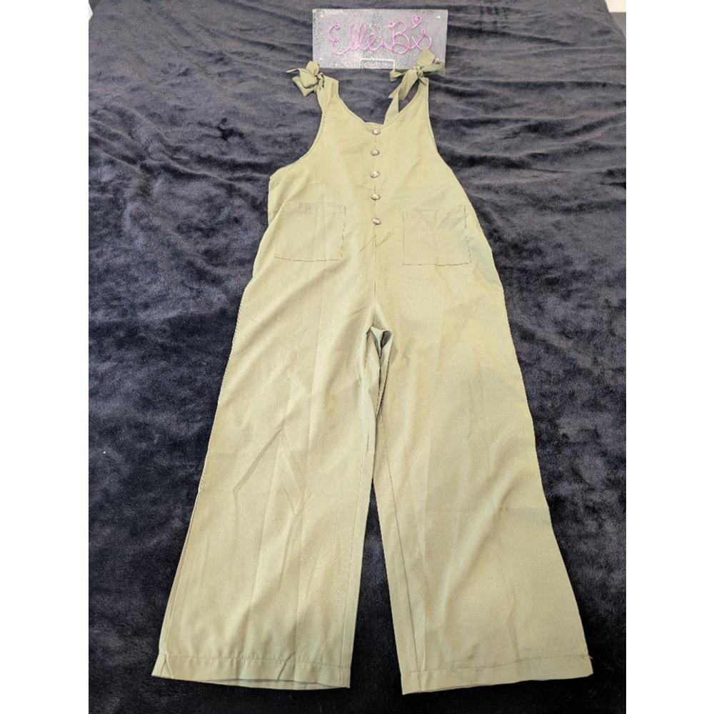 EUC Olive Green Button Front Jumpsuit Bow Ties S